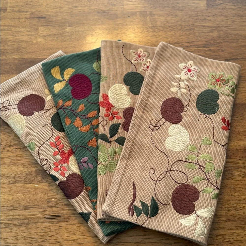 4 Crate & Barrel Mandarin Garden Pillow Covers Embroidered Holiday Fall 16”